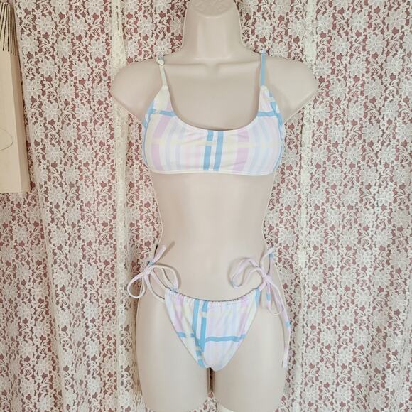 BIKINI Nwt shein pastel plaid brief tie bottom bikini Size medium - Picture 1 of 8